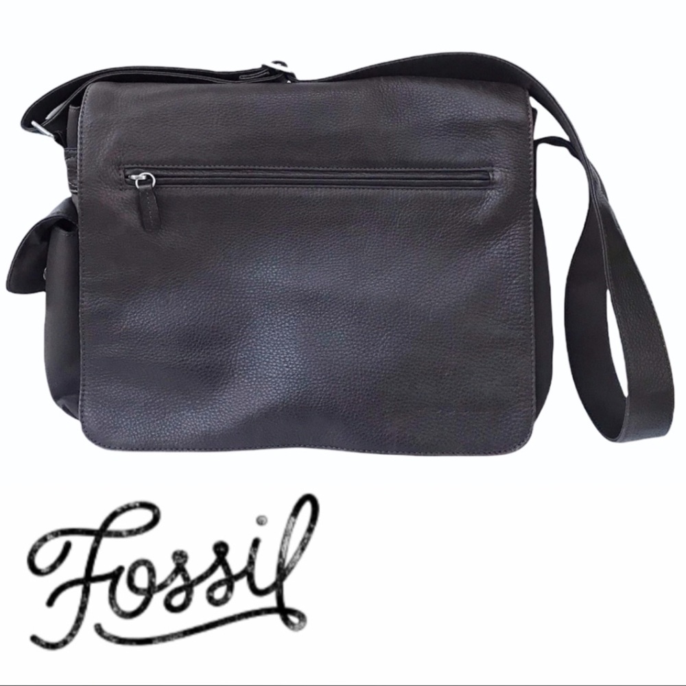 Fossil Dark Brown Leather Crossbody Messenger Bag